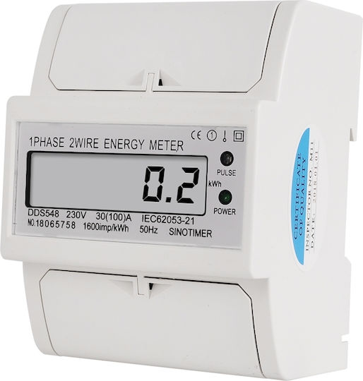 Single-phase Electric Energy Meter Sinotimer 230v Ac 50hz 30 100 A Led Digital Display Dds548