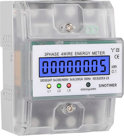 Contor de Energie Electrică Trifazat Sinotimer 3x230/400V AC 50Hz 3x5 80 A Afișaj Digital Iluminat cu LED DDS024T
