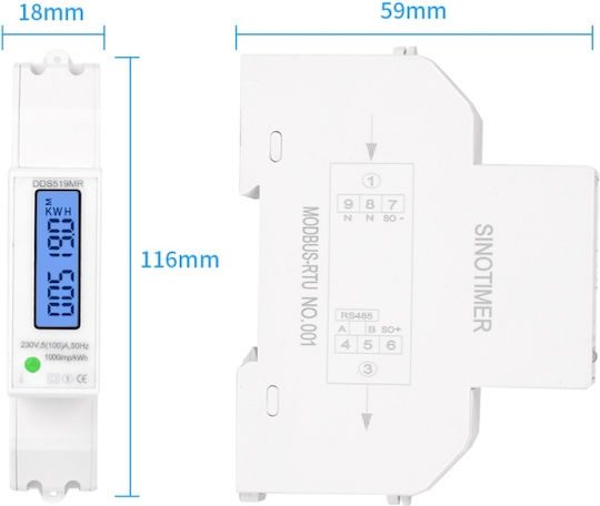 Single-phase Electric Energy Meter Sinotimer 230v Ac 50hz 5 100 A Illuminated Led Digital Display Dds519mr