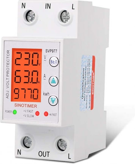 Digital Safety Relay Voltage Protection Sinotimer Programmable Between 1-63a 220v Automatic Recovery Svp-977