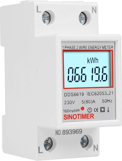 Contor Monofazat de Energie Electrică Sinotimer 230v Ac 50hz 5 80 A Afișaj Digital Iluminat Led Dds6619-006