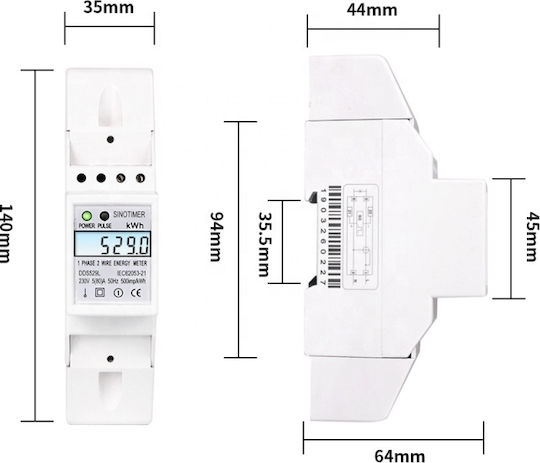 Contor Monofazat de Energie Electrică Sinotimer 230v Ac 50hz 5 80 A Afișaj Digital cu Led Iluminat Dds529l