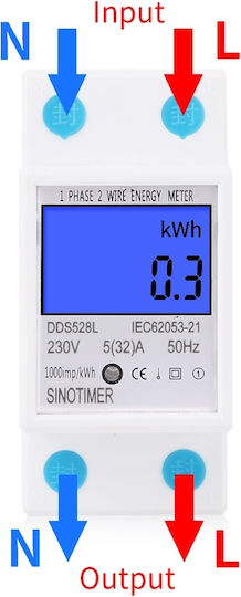 Contor Monofazat de Energie Electrică Sinotimer 230v Ac 50hz 5 32 A Afișaj Digital cu Led Iluminat Dds528l