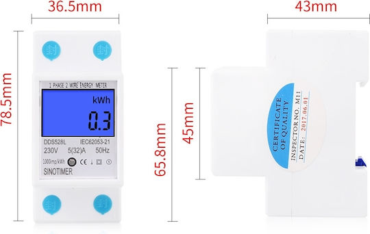 Contor Monofazat de Energie Electrică Sinotimer 230v Ac 50hz 5 32 A Afișaj Digital cu Led Iluminat Dds528l