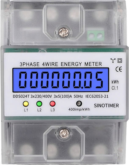 Contor de Energie Electrică Trifazat Sinotimer 3x230/400V AC 50Hz 3x5 80 A Afișaj Digital Iluminat cu LED DDS024T