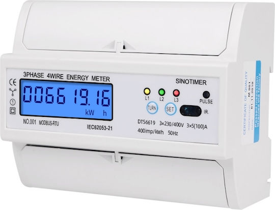 Contor de Energie Electrică Trifazat Sinotimer 3x230/400v Ac 50hz 3x5 100 A Afișaj Digital Iluminat cu Led Dts6619-016