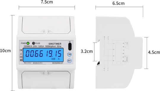 Contor Monofazat de Energie Electrică Sinotimer 230v Ac 50hz 5 100 A Afișaj Digital cu Led Iluminat Dds6619-015