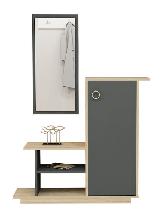 Asia Entry Furniture with Mirror & Shoe Rack Natural / Anthracite 80x29.5x90cm