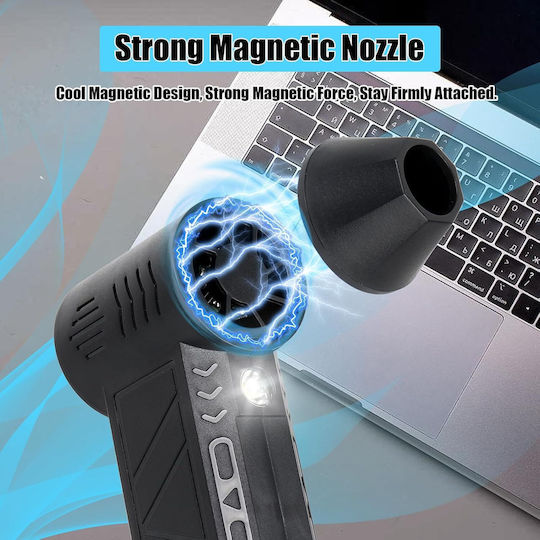 Suflantă de Mână Portabilă Aer Comprimat Spray 130000 Rpm Lanternă Led 4 Trepte de Viteză Încărcare Rapidă Usb-c Baterie 5000 Mah Neagră