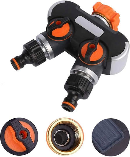 Adaptor Robinet 2 Căi Zola Control Flux Irigare Grădină Conector 3/4" Negru Portocaliu