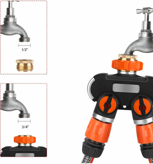 Adaptor Robinet 2 Căi Zola Control Flux Irigare Grădină Conector 3/4" Negru Portocaliu