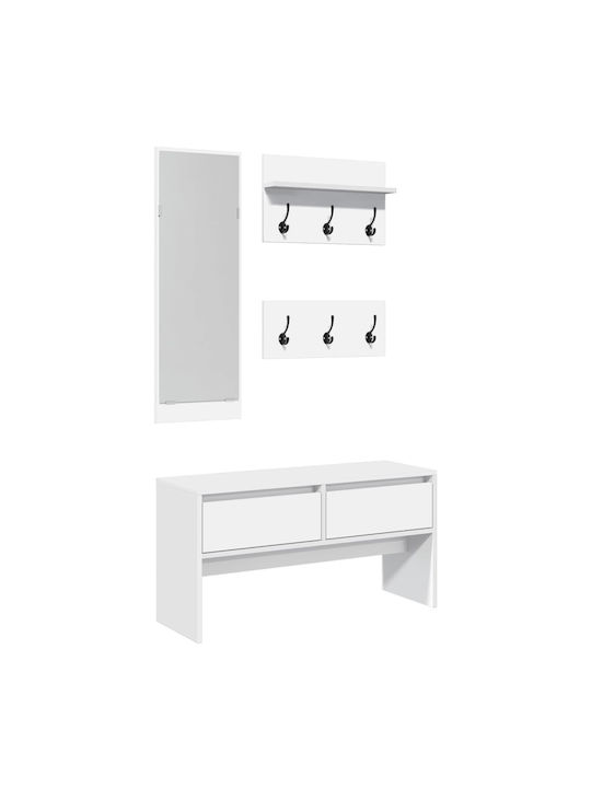Mobilier de Intrare cu Oglindă / Cuier / Dulap pentru Pantofi & Bancă Alb 90x31x46.5cm