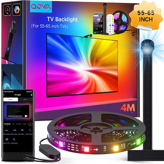 Qova Смарт LED Лента За Телевизор USB 5V RGBIC Светлина 4m Със Захранване и Дистанционно Управление