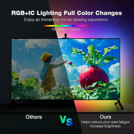 Qova Смарт LED Лента За Телевизор USB 5V RGBIC Светлина 4m Със Захранване и Дистанционно Управление