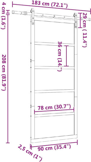 Schiebetür Natur 90 x 208 cm Massivholz Kiefer 3445632 Braun