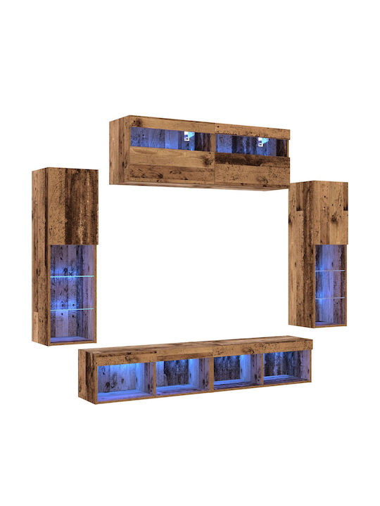 Wohnzimmer TV-Einheit Braun mit Vitrine & Beleuchtung L30.5xB30xH102cm