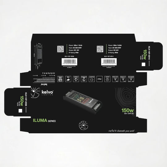 kelvo Adjustable LED Power Supply IP20 Power 150W with Output Voltage 12V