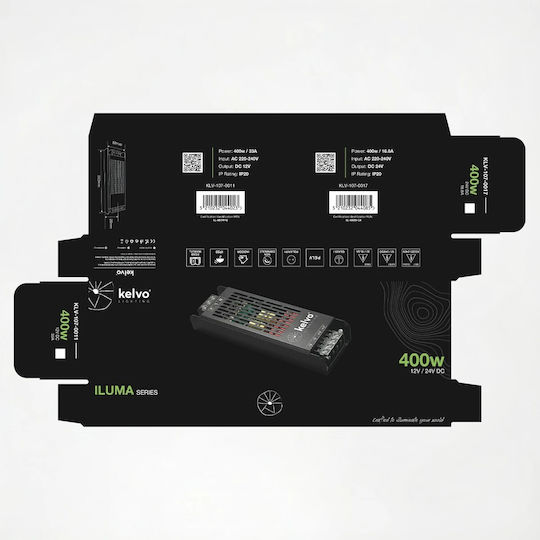 kelvo Adjustable LED Power Supply IP20 Power 400W with Output Voltage 24V