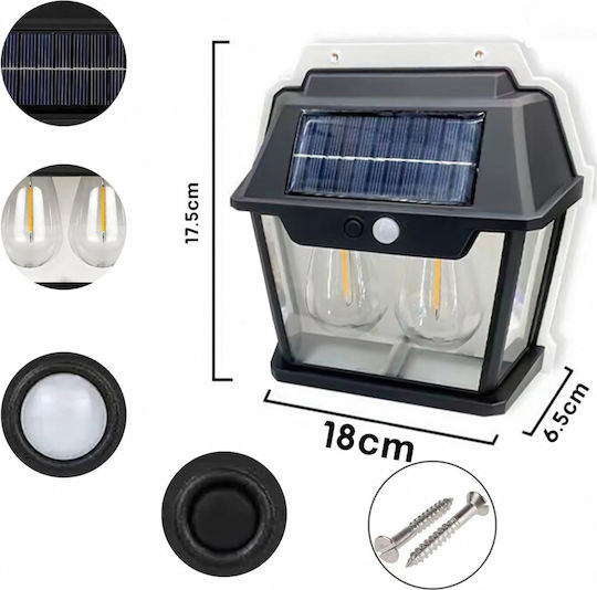 Lampă Solară de Perete 38W 600lm Alb Cald cu Senzor de Mișcare și Fotocelulă IP44 18x6.5x17.5cm
