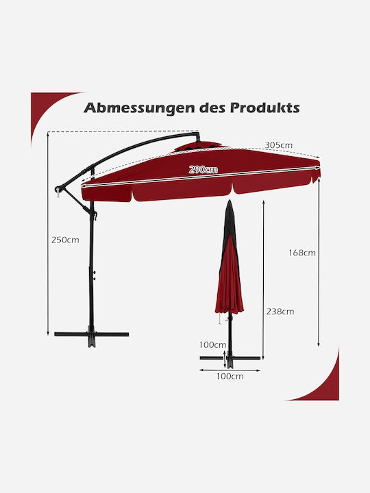 Umbrelă Profesională de Pardoseală Pătrată Metalică Roșie cu Bază de Susținere 3x3m NP12327WN