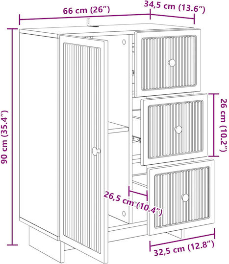 Μπουφές από Ξύλο & Μέταλλο με Συρτάρια Δρυς 66x34.5x90cm