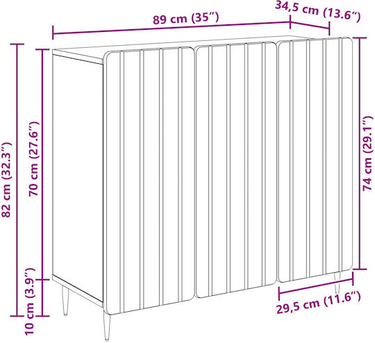 vidaXL Sideboard aus Holz & Metall Eiche 89x34.5x82cm