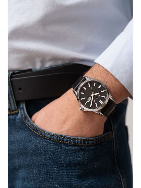 Paul Lorens Damenuhr Batterie mit Schwarzem Lederarmband