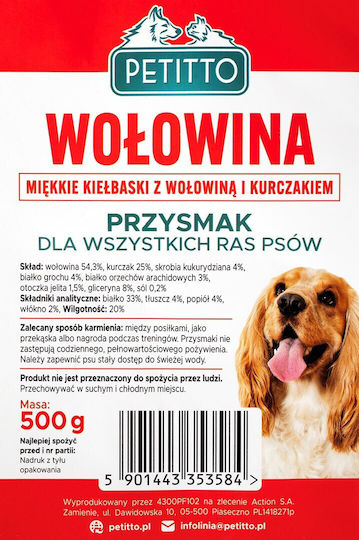 Petitto Petitto Miękkie Kiełbaski Z Wołowiną Przysmak Dla Psa Dog Treat Small Breeds Diet with Duck 500gr