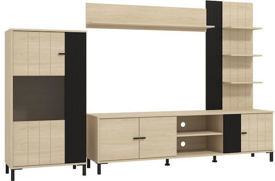 Σύνθετο Σαλονιού Camargue Black Oak με Βιτρίνα & Φωτισμό Μ263xΒ40xΥ167εκ.