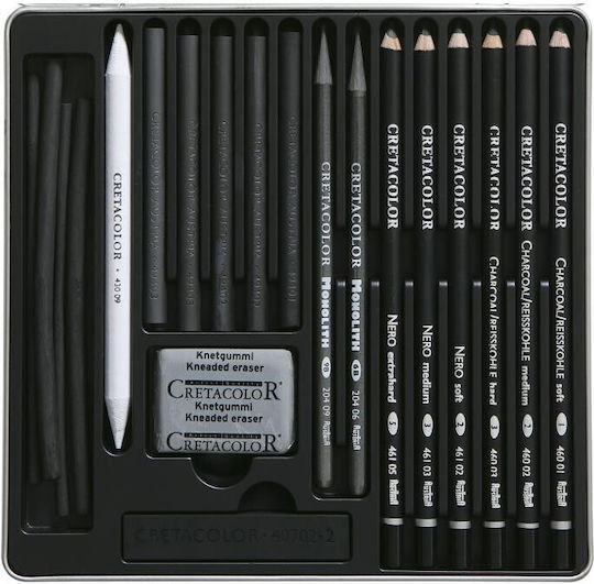 Σετ 20τεμ Καρβουνου Cretacolor Black Box Charcoal Μεταλλικη Κασετινα