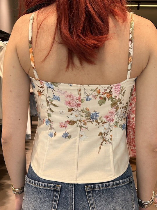 Γυναικεία Μπλούζα Κορσές Floral Κρεμ