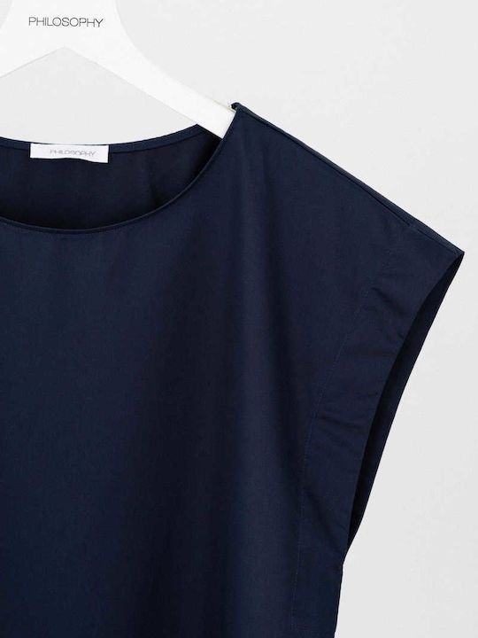 Women's Crop Cotton Short Sleeve Blue Top