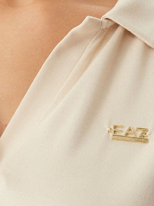 Women's Polo Blouse Short Sleeve Beige