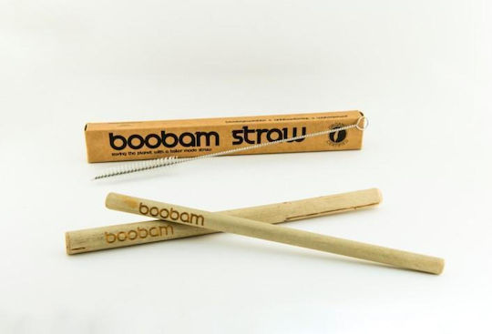 Boobam Straws Bamboo Beige with Brush with Brush 2pcs