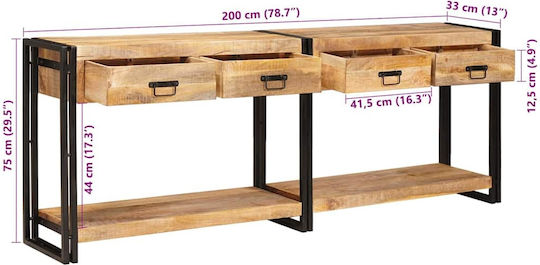 Konsole Καφέ Μασίφ L200xB33xH75cm