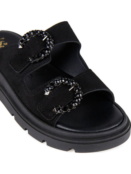 Leather Women's Flat Sandals Flatforms Black
