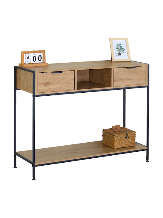 Kouros Console Table Sonoma Surface 100x35x81cm Black Metal Frame with Regulators