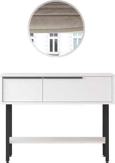 Console Table Wood & Metal with Mirror White/Black L100xW29.5xH76cm