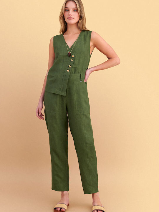 Attrattivo Damen Leinenhose mit Gummiband Grün