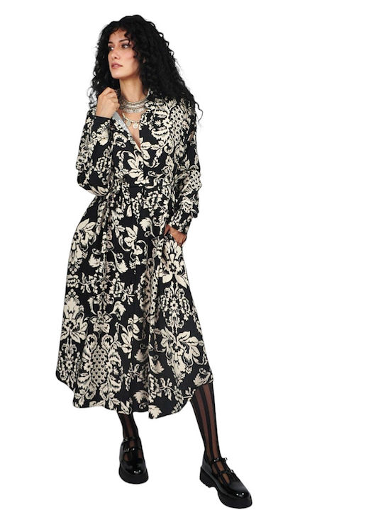 Summer Midi Shirt Dress Black and White