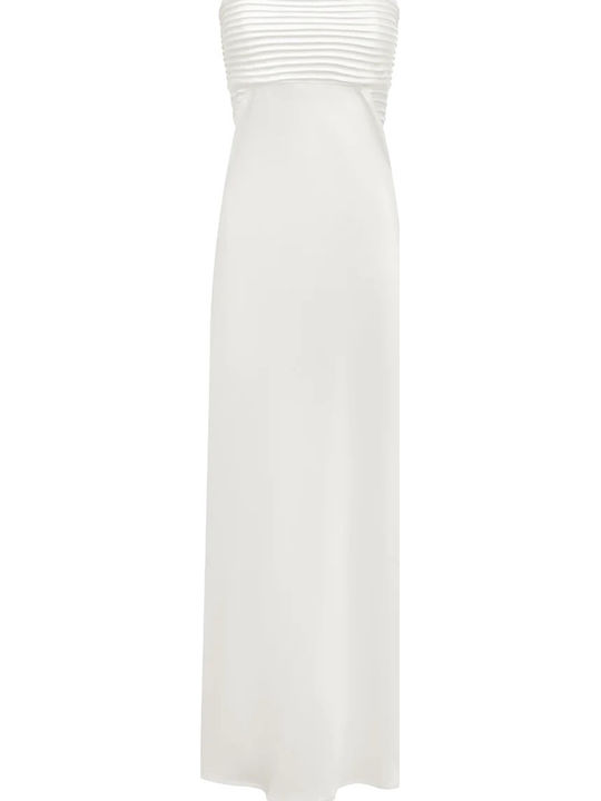 Summer Maxi Evening Strapless Satin White Dress