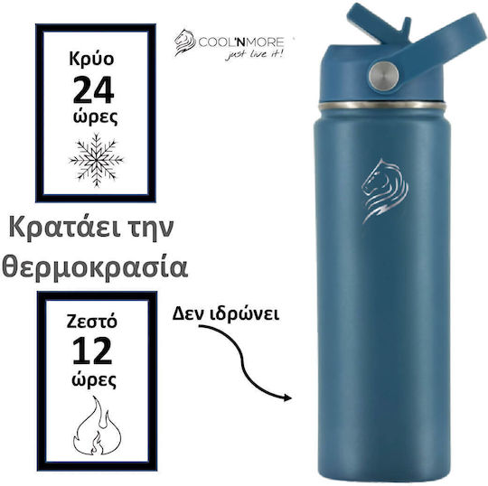 Cool'NMore Cool'NMore Thermosflasche Rostfreier Stahl BPA-frei 500ml Denim mit Stroh, Handgriff, Schlinge und Mundstück