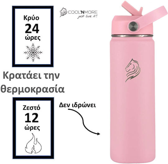 Cool'NMore Stainless Steel Thermos Bottle BPA Free 500ml Flamingo with Straw and Handle