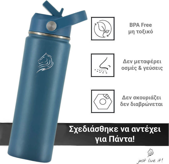 Cool'NMore Cool'NMore Thermosflasche Rostfreier Stahl BPA-frei 500ml Denim mit Stroh, Handgriff, Schlinge und Mundstück