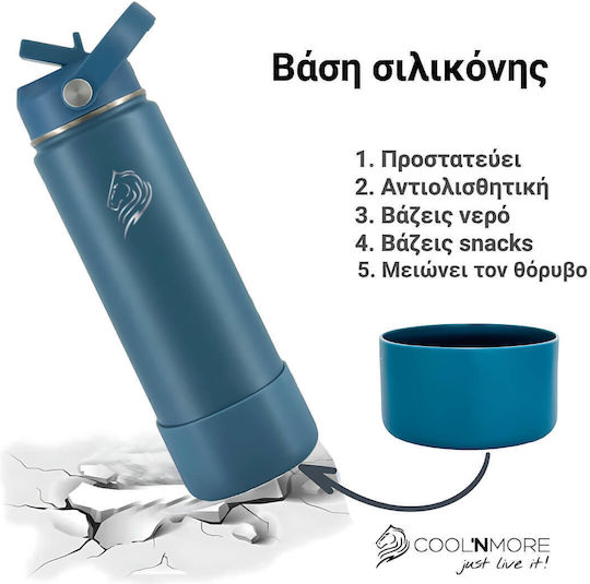 Cool'NMore Cool'NMore Thermosflasche Rostfreier Stahl BPA-frei 500ml Denim mit Stroh, Handgriff, Schlinge und Mundstück