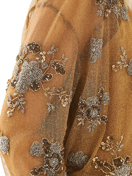 Long Sleeve Women's Shirt Gold Floral