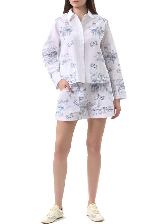Long Sleeve Women's Shirt White-Blue