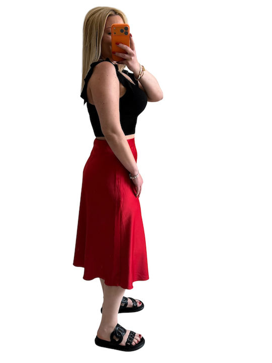 Saten Hohe Taille Midi Damenrock Rote