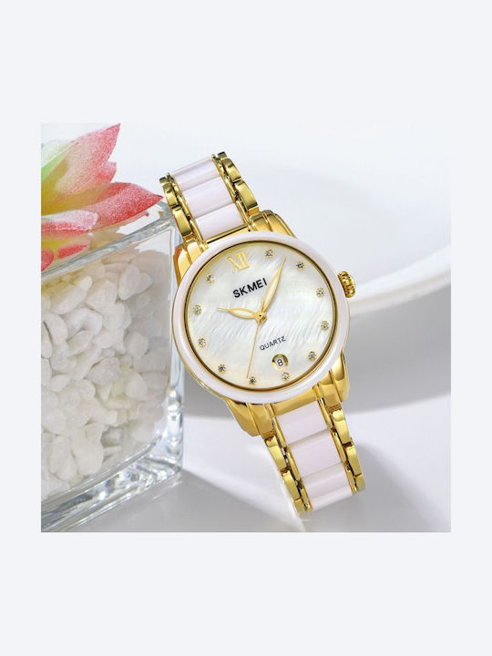 Skmei Womens Watch Battery with Gold Metal Bracelet