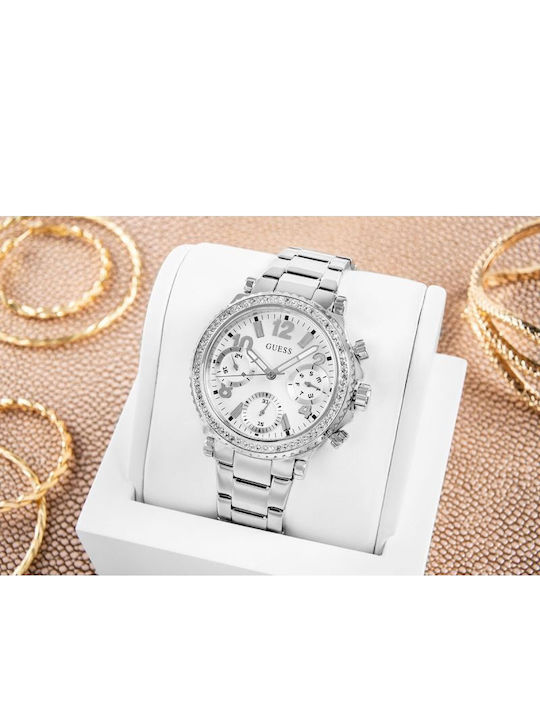 Guess Cosmic Γυναικείο Ρολόι 36mm Χρονογράφος Μπαταρίας με Ασημί Μεταλλικό Μπρασελέ